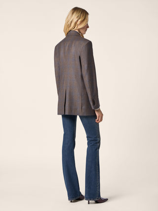 Double-Breasted Blazer in Brown and Blue Check Wool Flannel 3