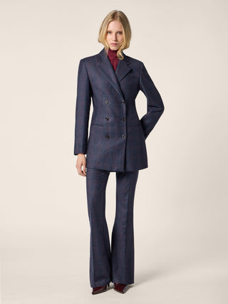 Long Blazer in Blue and Pink Check Wool Flannel 2