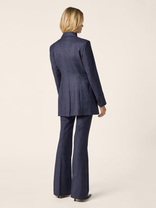 Long Blazer in Blue and Pink Check Wool Flannel 3