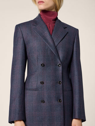 Long Blazer in Blue and Pink Check Wool Flannel 4