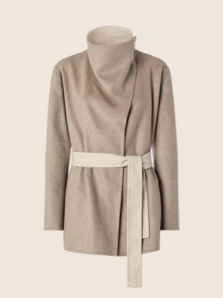 Caban Coat in Dove-Grey Cashmere, Wool and Silk Double Fabric 1
