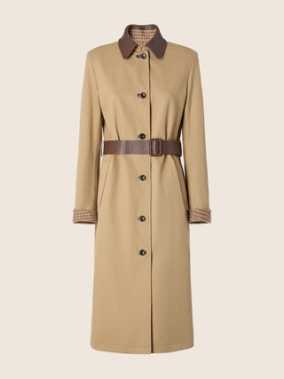 Reversible Trench in Houndstooth Cotton and Cashmere Gabardine