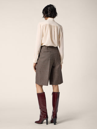 Bermuda Ivy en laine pied-de-poule marron et bleu marine 4