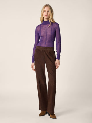 Pantalon Marianne coupe décontractée en daim léger marron 2