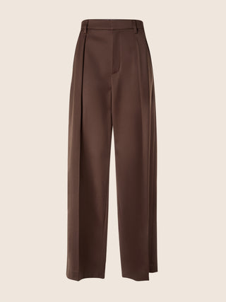 Vicky Wide 5 Pocket Pants in Dark Brown Stretch Wool Satin