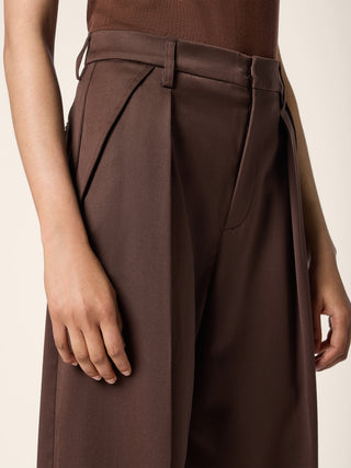 Pantaloni Vicky wide in raso stretch di lana marrone scuro 5