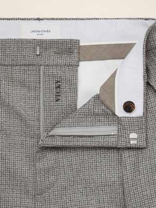Vicky Wide 5 Pocket Pants in Grey and Brown Micro Check Wool Flannel 4