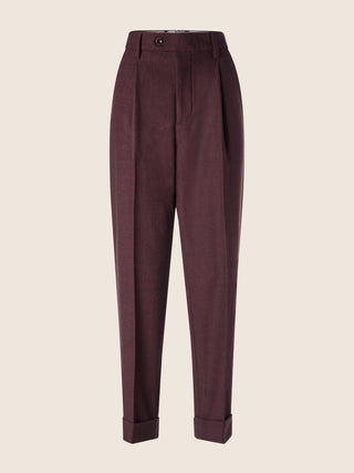 Pantalón Brian boyfriend relaxed de franela de lana bistretch burdeos jaspeado 1