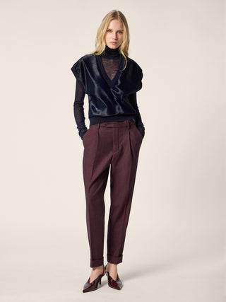 Pantalón Brian boyfriend relaxed de franela de lana bistretch burdeos jaspeado 2