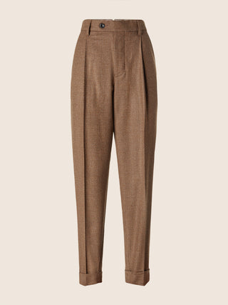 Pantalon Brian silhouette boyfriend coupe décontractée en flanelle de laine à micro carreaux rouille et marron 1