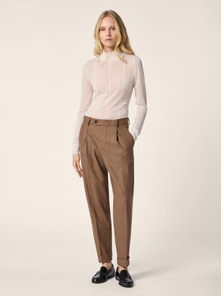 Pantalon Brian silhouette boyfriend coupe décontractée en flanelle de laine à micro carreaux rouille et marron 2
