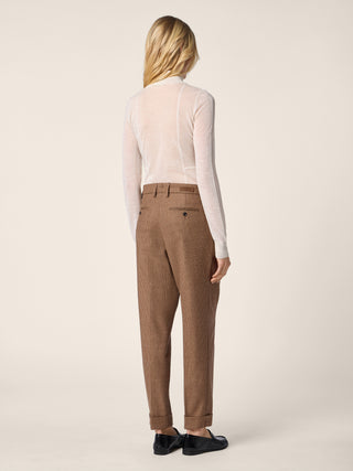 Pantalon Brian silhouette boyfriend coupe décontractée en flanelle de laine à micro carreaux rouille et marron 4