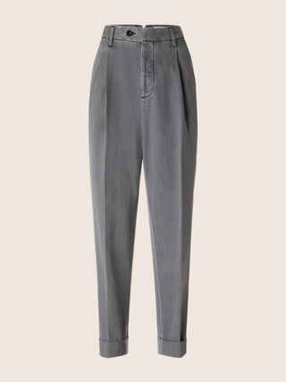 Brian Boyfriend 5 Pocket Jeans in Grey Cotton and Lyocell Denim with Stone Wash