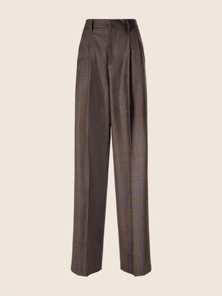 Robin Tailored 5 Pocket Pants in Brown and Navy Blue Check Wool Flannel 1