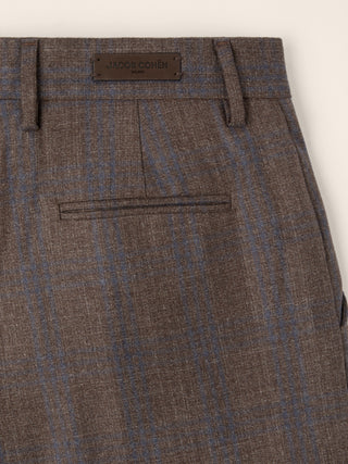 Robin Tailored 5 Pocket Pants in Brown and Navy Blue Check Wool Flannel 3