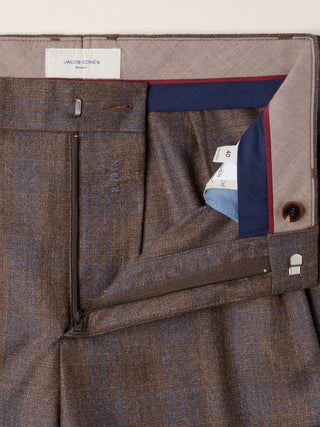 Robin Tailored 5 Pocket Pants in Brown and Navy Blue Check Wool Flannel 5