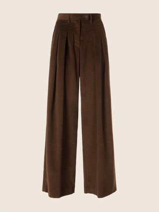 Pantalon Sheryl coupe large en velours de coton et cachemire côtelé marron 1