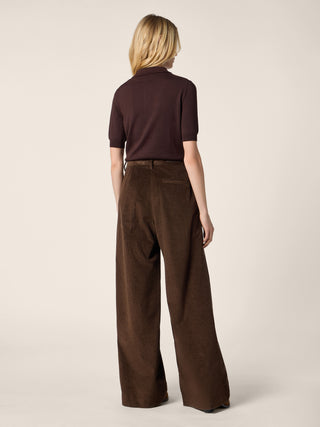 Pantalon Sheryl coupe large en velours de coton et cachemire côtelé marron 4