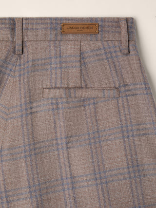 Pantalon Sheryl noisette et bleu coupe large en flanelle de laine à carreaux 2