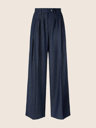 Sheryl Tailored Wide Jeans in Dark Blue Cotton Denim with Rinse Wash