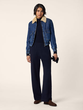 Marianne Relaxed Pants in Night Blue Melange Wool Double Jersey 2