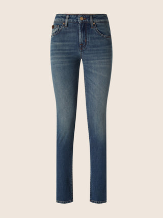 Kimberly Skinny 5 Pocket Jeans in Medium Blue Cotton and Lyocell Comfort Denim with Vintage Wash 1