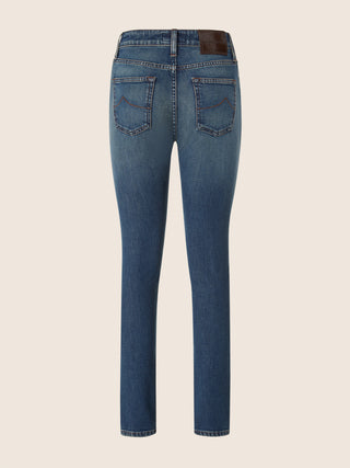 Kimberly Skinny 5 Pocket Jeans in Medium Blue Cotton and Lyocell Comfort Denim with Vintage Wash 3
