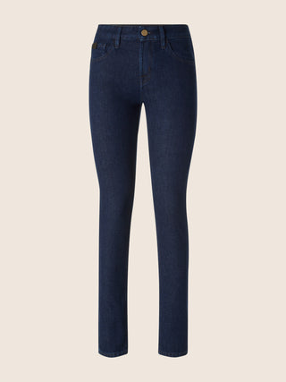 Kimberly Skinny 5 Pocket Jeans in Dark Blue Stretch Denim with Rinse Wash