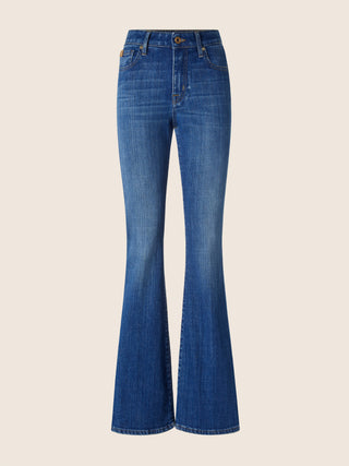 5-Pocket-Jeans Victoria Flared Fit aus Super Stretch Denim in mittelblauer Vintage-Waschung