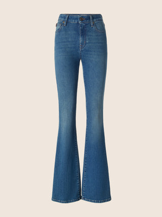 Jean 5 poches Victoria coupe évasée en denim spécial confort bleu clair, délavage vintage