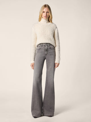 Jean 5 poches Jackie coupe palazzo en denim extensible noir clair avec délavage vintage 3