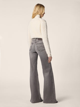 Jean 5 poches Jackie coupe palazzo en denim extensible noir clair avec délavage vintage 4
