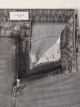 Jean 5 poches Jackie coupe palazzo en denim extensible noir clair avec délavage vintage 5