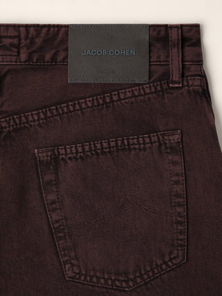 Hailey Relaxed 5 Pocket Pants in Burgundy Cotton Bull with Marble Effect 2
