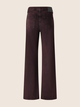 Hailey Relaxed 5 Pocket Pants in Burgundy Cotton Bull with Marble Effect 4