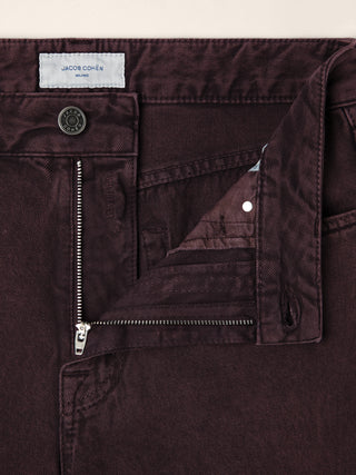 Hailey Relaxed 5 Pocket Pants in Burgundy Cotton Bull with Marble Effect 6
