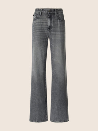 Hailey Relaxed 5 Pocket Jeans in Light Black Cotton and Lyocell Denim with Vintage Wash