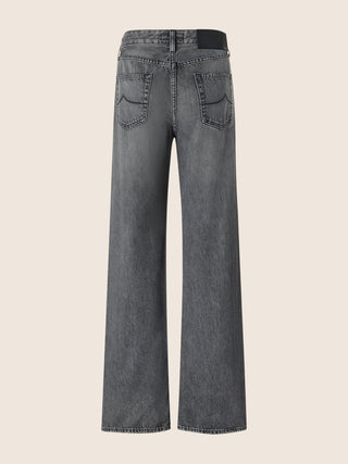 Hailey Relaxed 5 Pocket Jeans in Light Black Cotton and Lyocell Denim with Vintage Wash 3