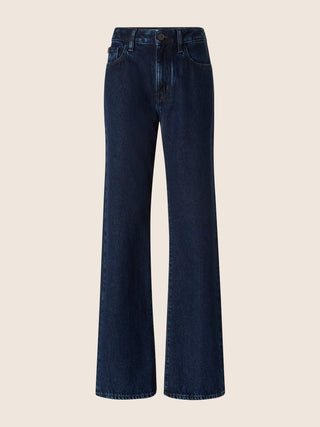 Hailey Relaxed 5 Pocket Jeans in Dark Blue Cotton Denim with Stone Wash