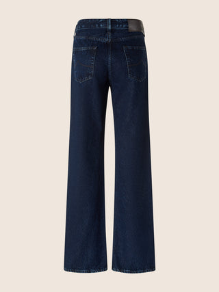 Hailey Relaxed 5 Pocket Jeans in Dark Blue Cotton Denim with Stone Wash 3