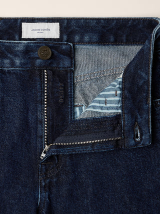 Hailey Relaxed 5 Pocket Jeans in Dark Blue Cotton Denim with Stone Wash 4