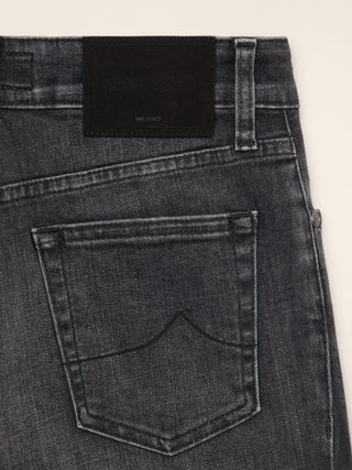 Kate Straight 5 Pocket Jeans in Black Stretch Denim with Vintage Wash 2