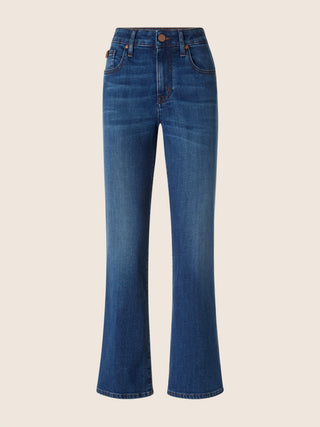Kate Crop Straight 5 Pocket Jeans in Medium Blue Regenerated Cotton and Lyocell Power Stretch Denim with Vintage Wash 1
