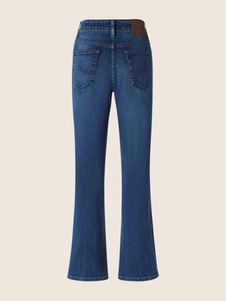 Kate Crop Straight 5 Pocket Jeans in Medium Blue Regenerated Cotton and Lyocell Power Stretch Denim with Vintage Wash 4