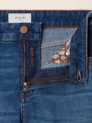 Kate Crop Straight 5 Pocket Jeans in Medium Blue Regenerated Cotton and Lyocell Power Stretch Denim with Vintage Wash 6
