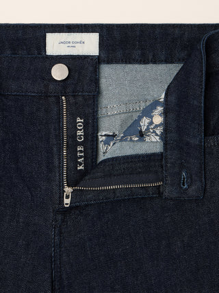 Kate Crop Straight 5 Pocket Jeans in Dark Blue Comfort Denim with Rinse Wash 4