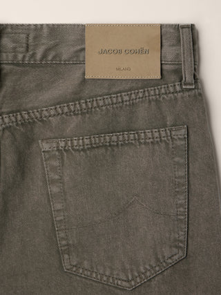 Grace Wide 5 Pocket Pants in Olive Green Cotton Bull with Marble Effect 2