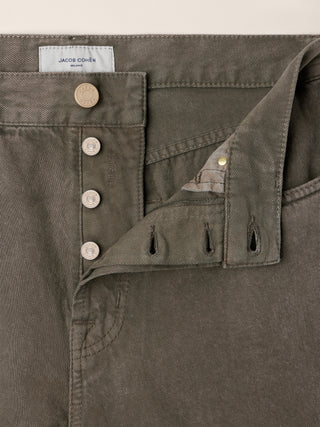 Grace Wide 5 Pocket Pants in Olive Green Cotton Bull with Marble Effect 5