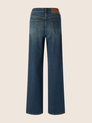 Jean 5 poches Grace coupe décontractée en denim de coton bleu foncé délavé vintage 3
