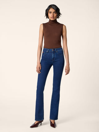 Vivian Bootcut 5 Pocket Jeans in Dark Blue Power Stretch Denim in Regenerated Cotton and Lyocell with Rinse Wash 3